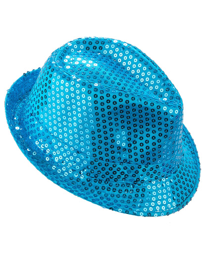 Chapeau borsalino à sequins bleu clair adulte