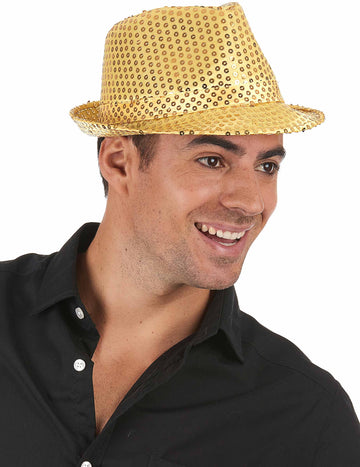 Chapeau borsalino à sequins pour adulte doré