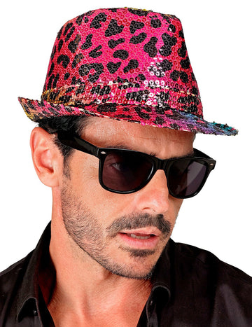 Възрастен многоцветна леопардова пайети Борсалино шапка