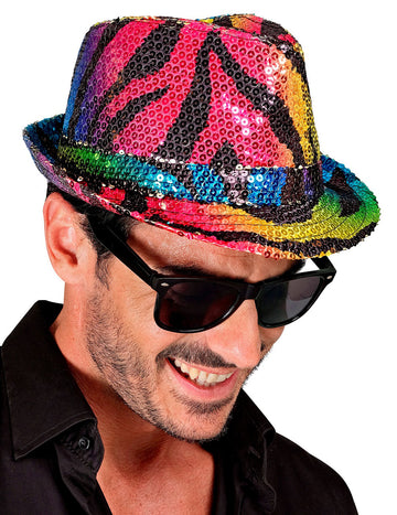 Възрастни многоцветни тигрови пайети за борсалино шапка