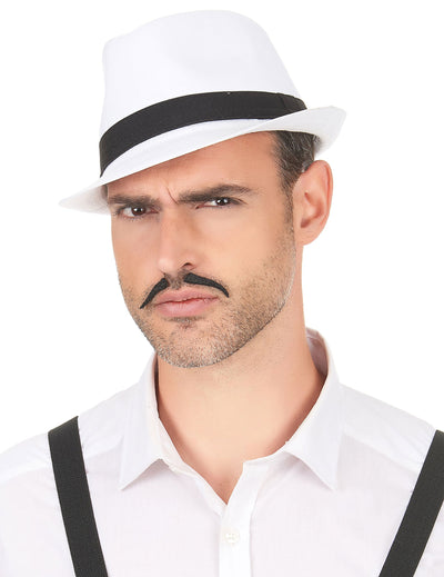 Chapeau borsalino pour adulte blanc avec bande noire