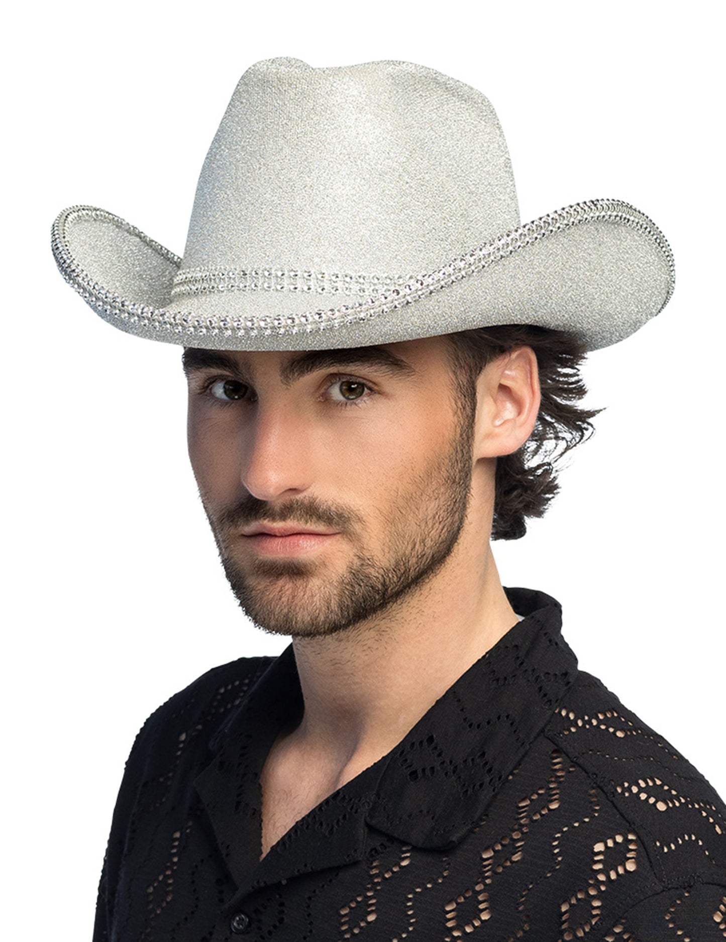 Сребърна каубойска шапка с пайети за възрастни