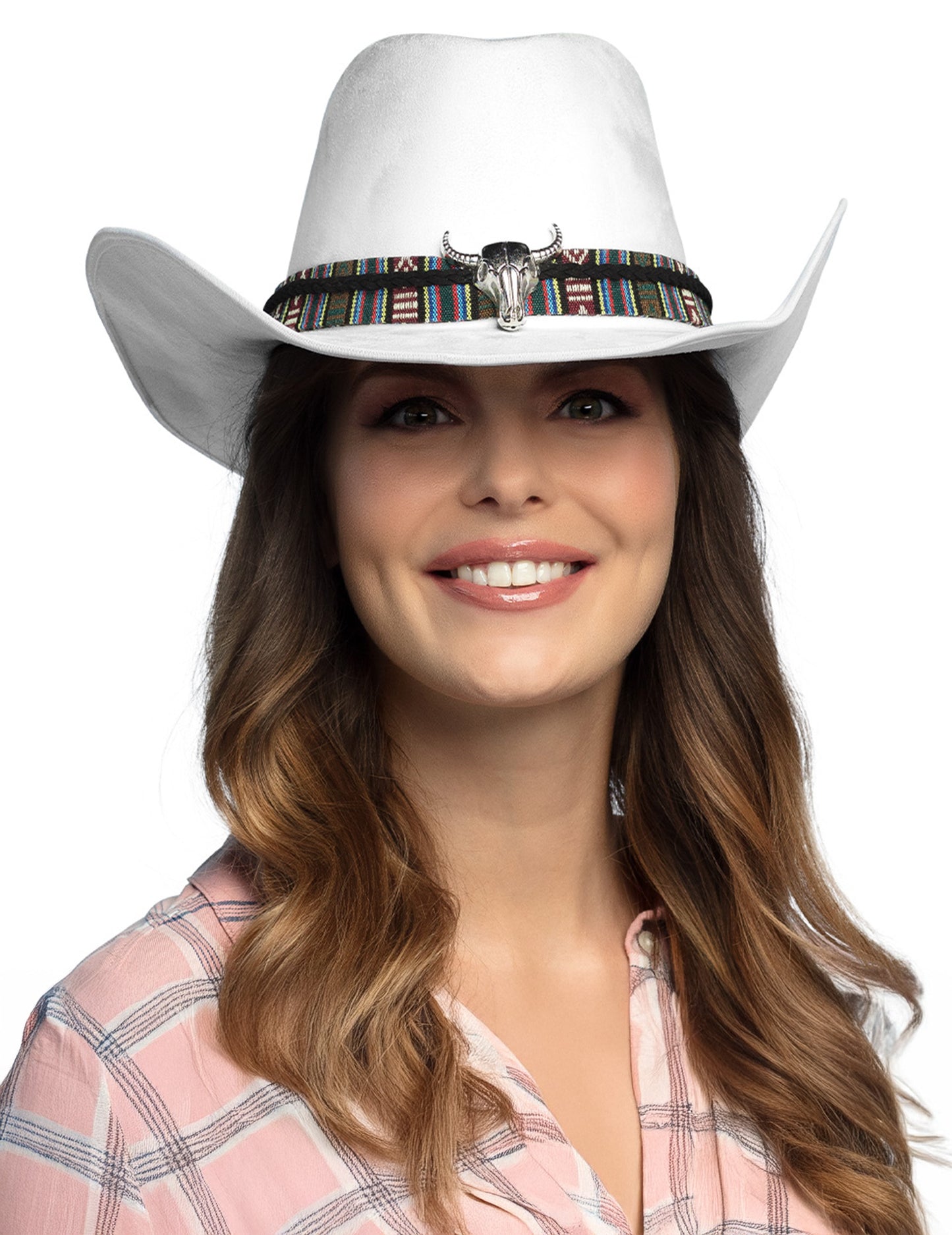 Бяла каубойска шапка за възрастни с бизонска глава