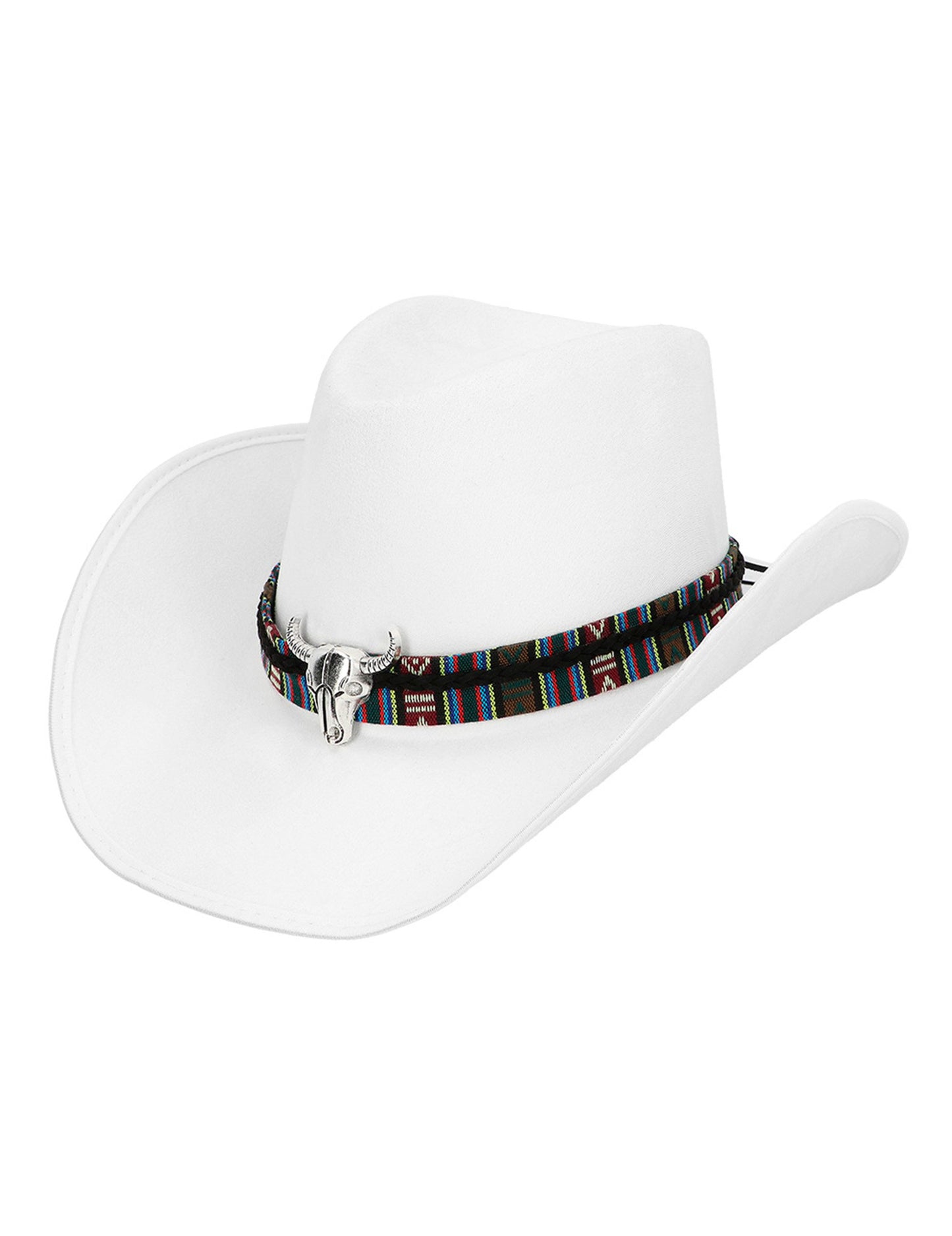 Бяла каубойска шапка за възрастни с бизонска глава