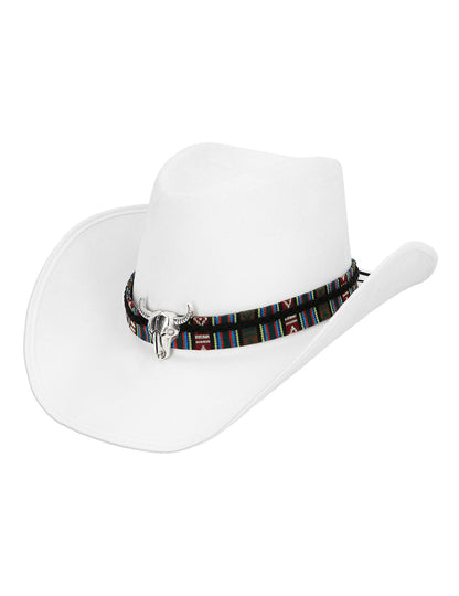Бяла каубойска шапка за възрастни с бизонска глава