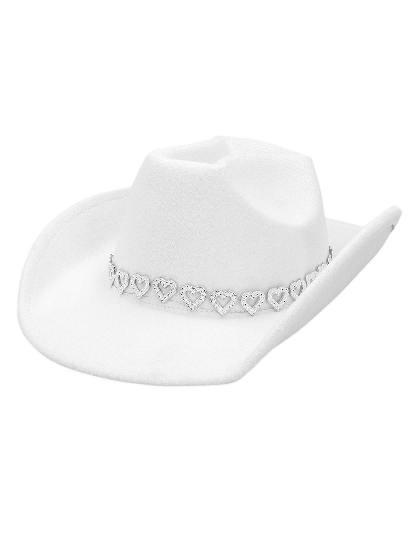Бял каубойска шапка с блестящи сърца за възрастни 