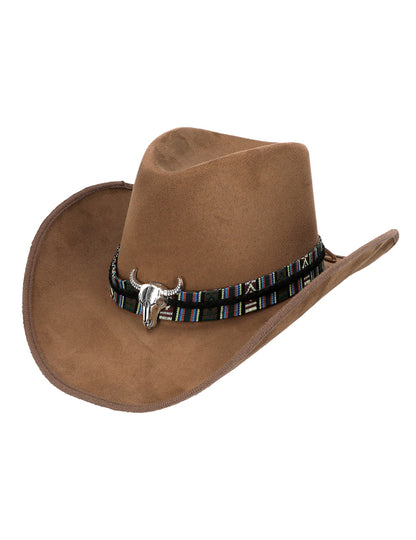 Кафява каубойска шапка с глава на възрастен бизон
