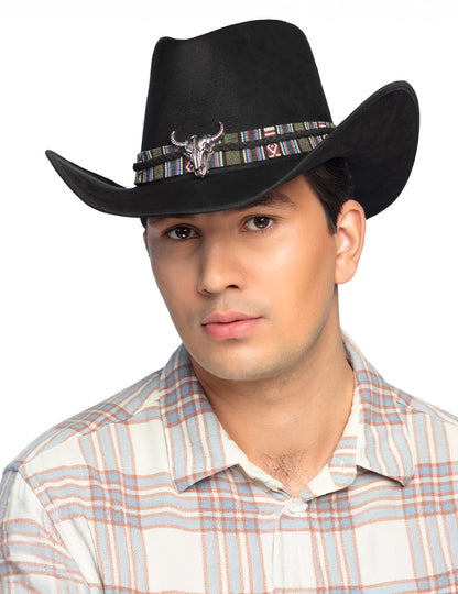Черна каубойска шапка за възрастни с бизонска глава