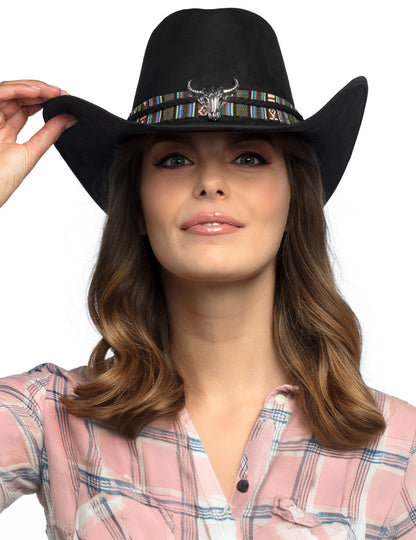 Черна каубойска шапка за възрастни с бизонска глава