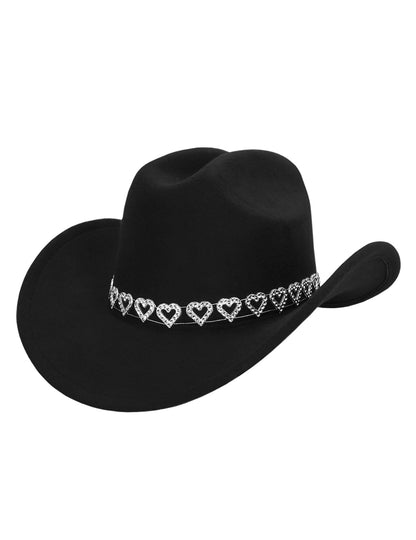 Черна каубойска шапка с блестящи сърца за възрастни 