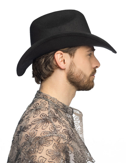 Черна каубойска шапка с блестящи сърца за възрастни 