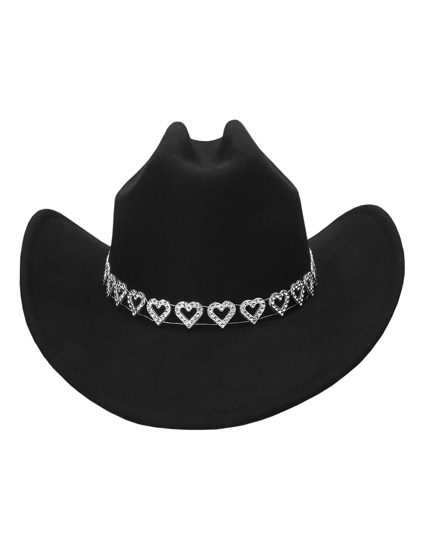 Черна каубойска шапка с блестящи сърца за възрастни 