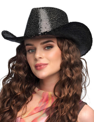 Черна каубойска шапка за възрастни с пайети