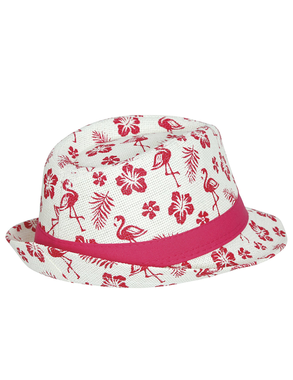 Vue de trois-quarts du chapeau d'été flamant rose