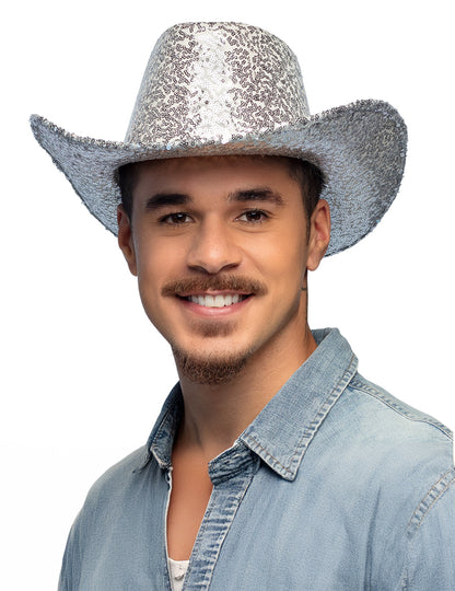 Сребърна каубойска шапка с пайети за възрастни