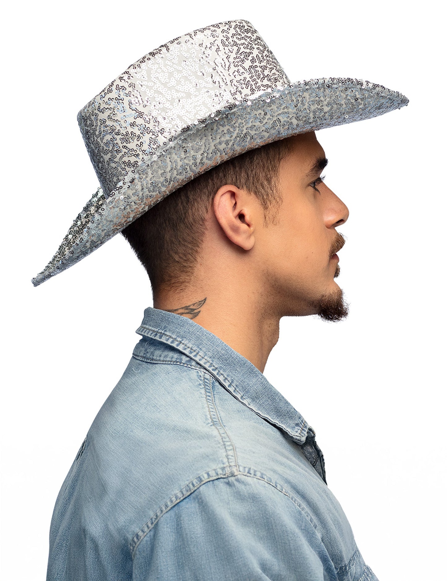 Сребърна каубойска шапка с пайети за възрастни