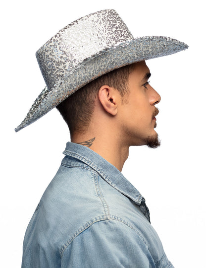 Сребърна каубойска шапка с пайети за възрастни