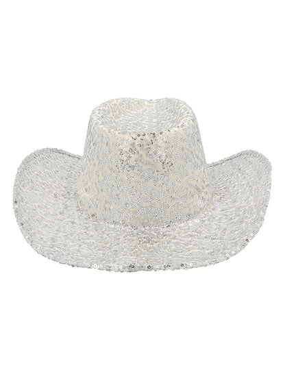 Сребърна каубойска шапка с пайети за възрастни