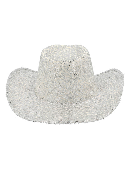 Сребърна каубойска шапка с пайети за възрастни