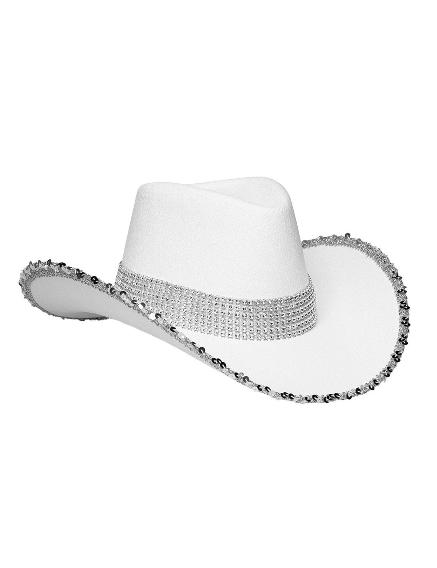 Бяла каубойска шапка за възрастни с кристали