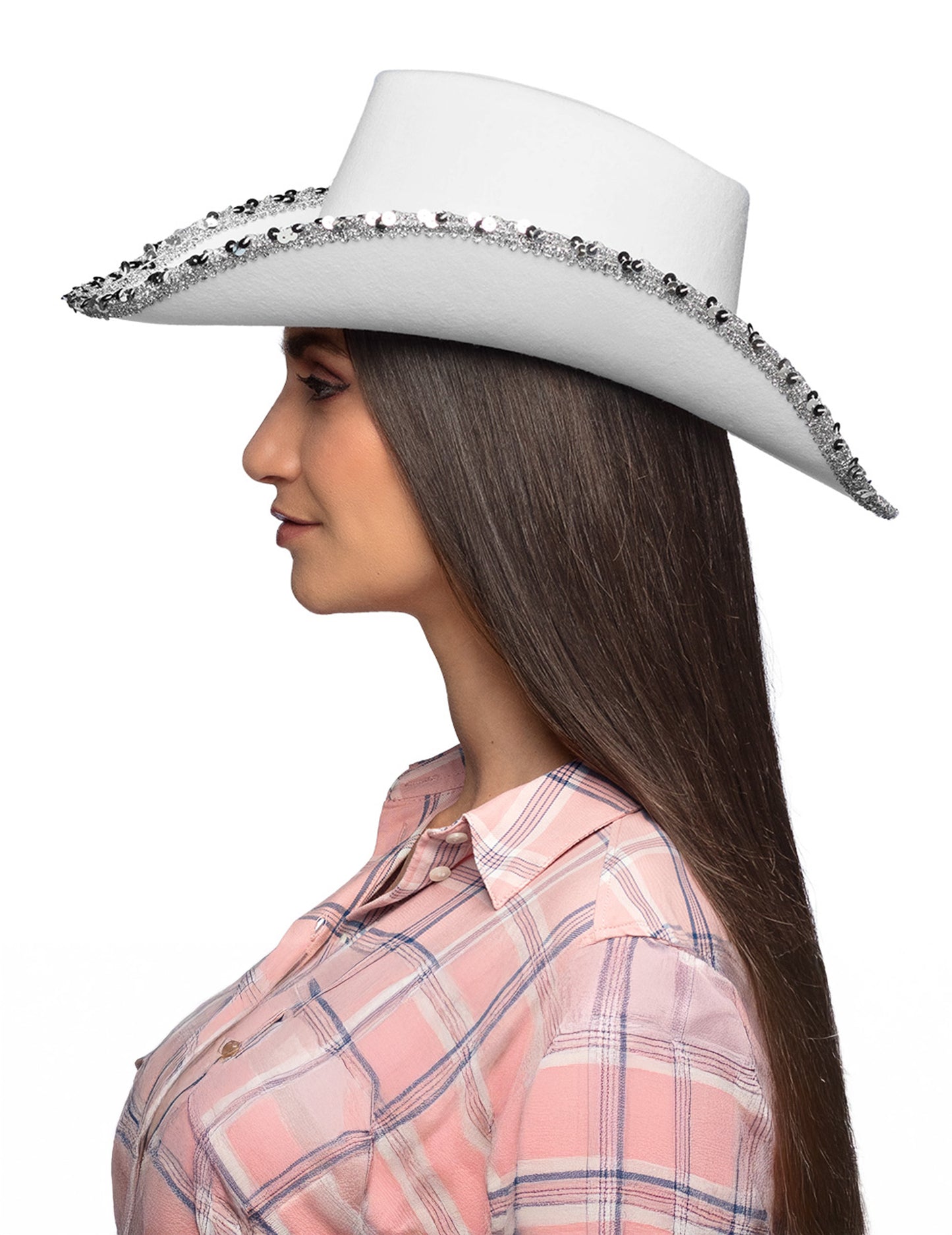 Бяла каубойска шапка за възрастни с кристали
