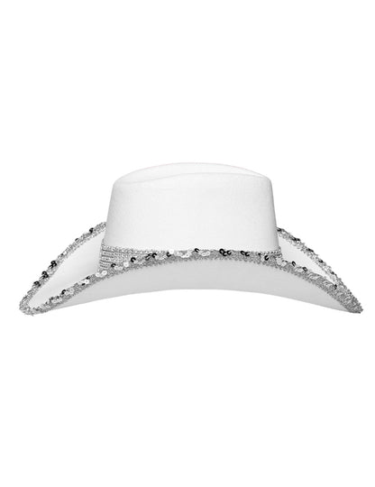 Бяла каубойска шапка за възрастни с кристали
