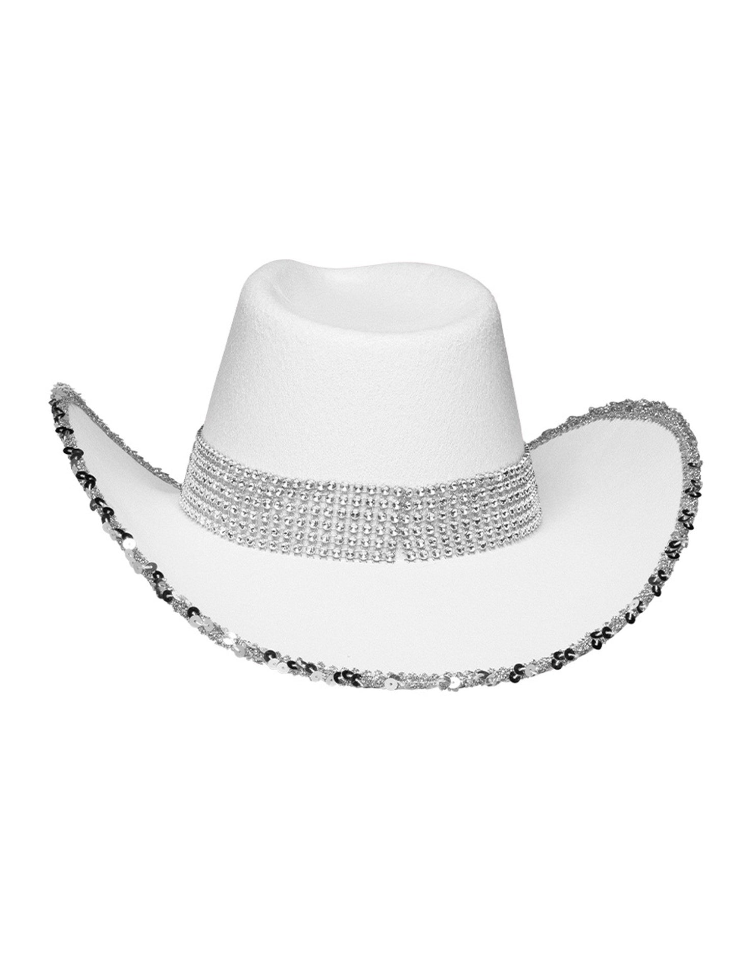 Бяла каубойска шапка за възрастни с кристали