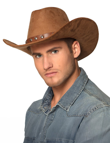 Кафява каубойска шапка за възрастни с ефект на велур