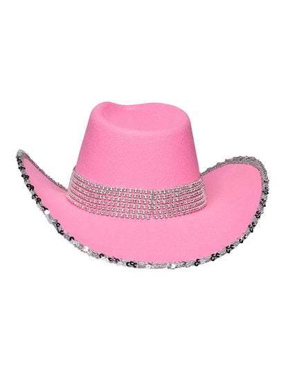 Светлорозова каубойска шапка за възрастни с кристали