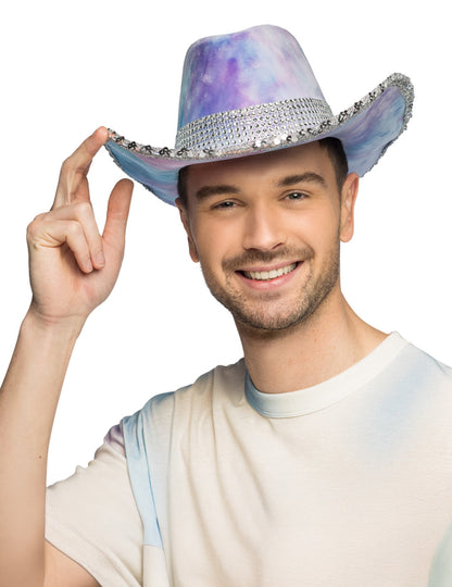 Каубойска шапка за възрастни в синьо и лилаво с тай-дай