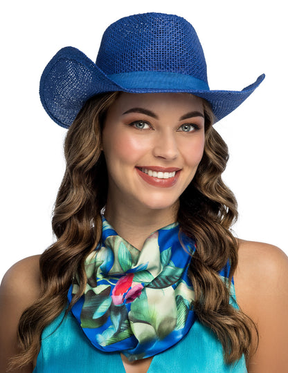 Синя плетена каубойска шапка за възрастни