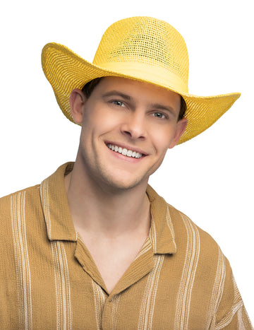 Жълта плетена каубойска шапка за възрастни
