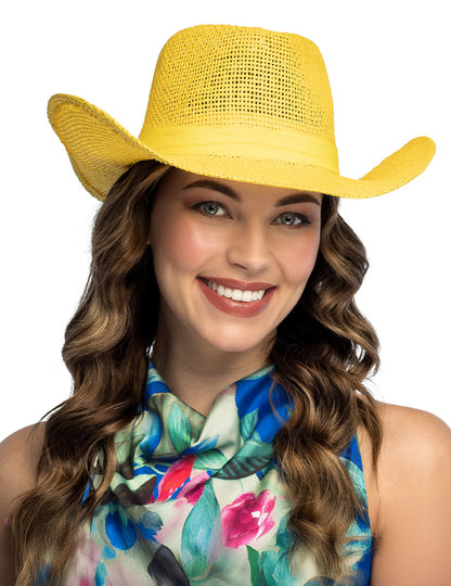 Жълта плетена каубойска шапка за възрастни