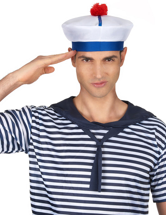 Vue de profil du chapeau de marin à pompon pour adulte