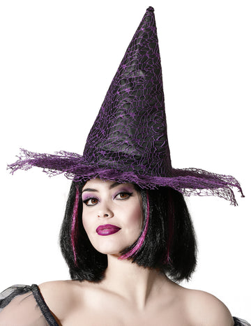 Лилава дантелена вещица шапка