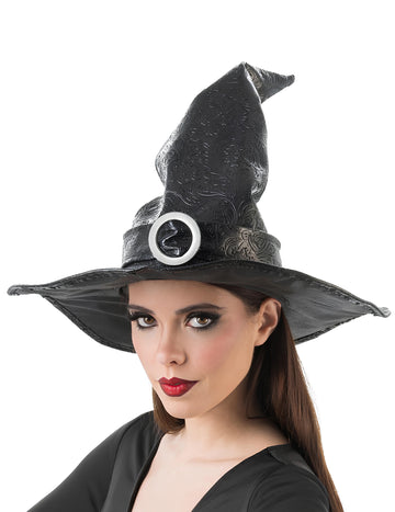 Черна текстурирана изкуствена кожена шапка вещица