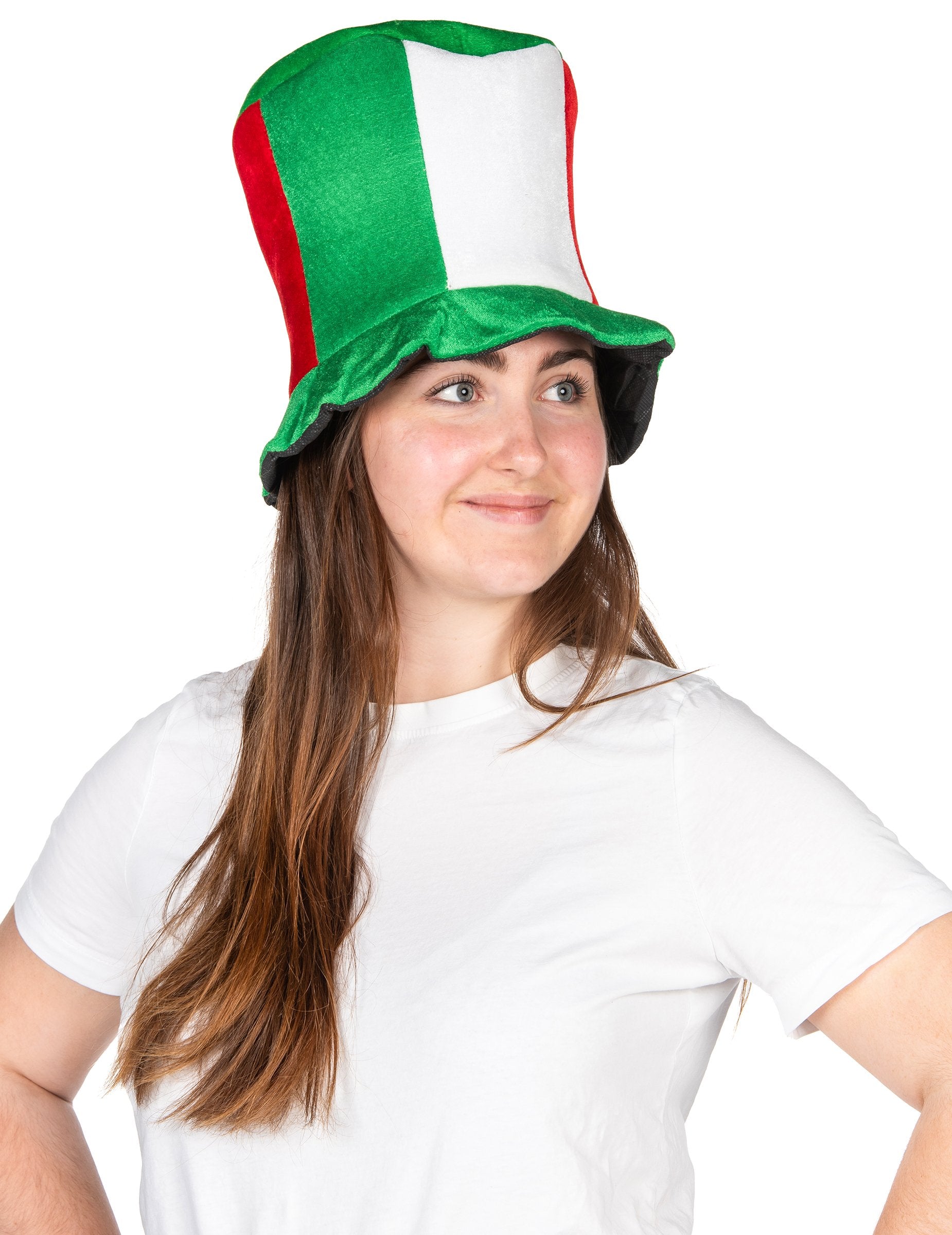 Зелено-бяло-червена италианска цилиндрична шапка за възрастни