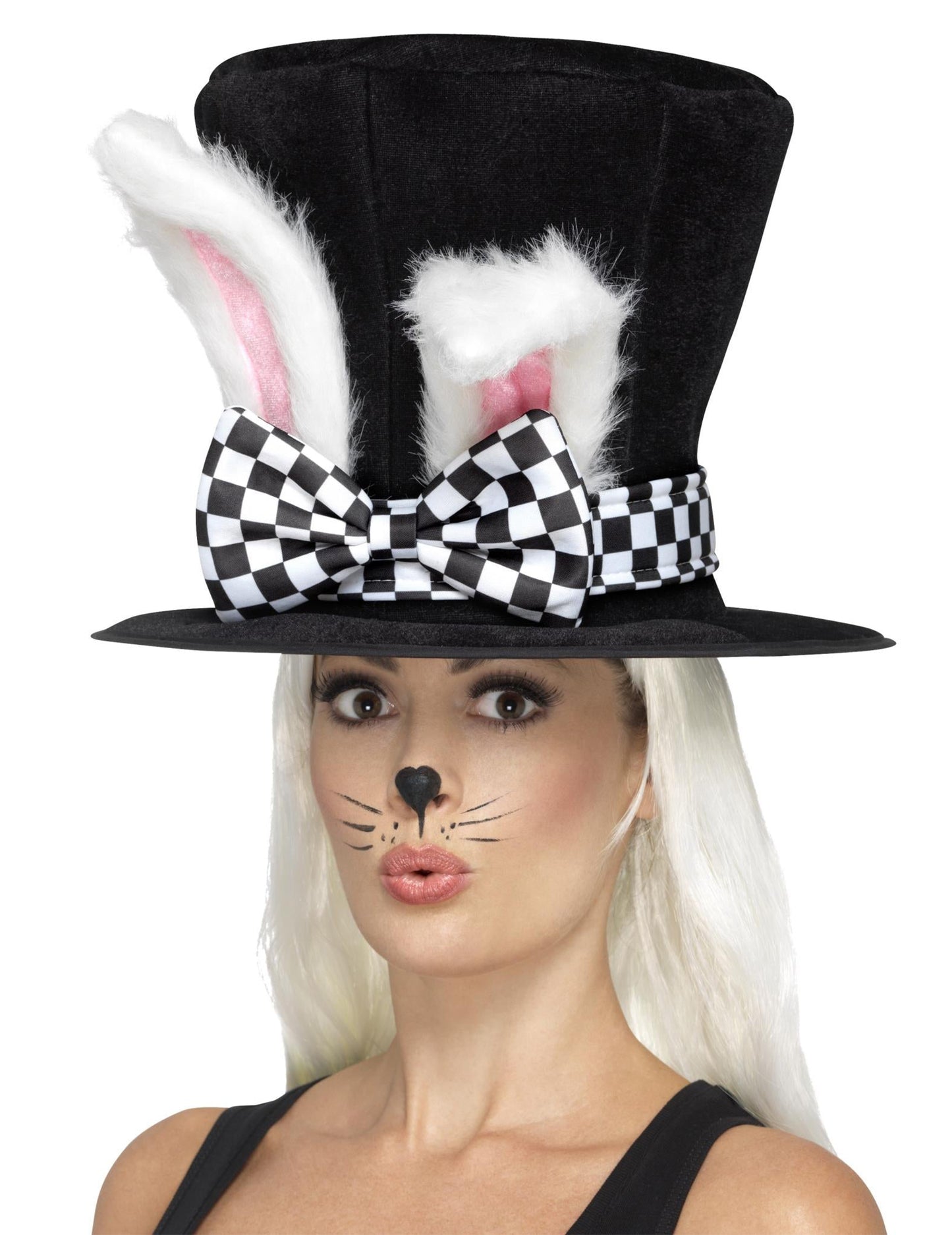 Черен цилиндър с уши и пеперуда на карета за възрастни