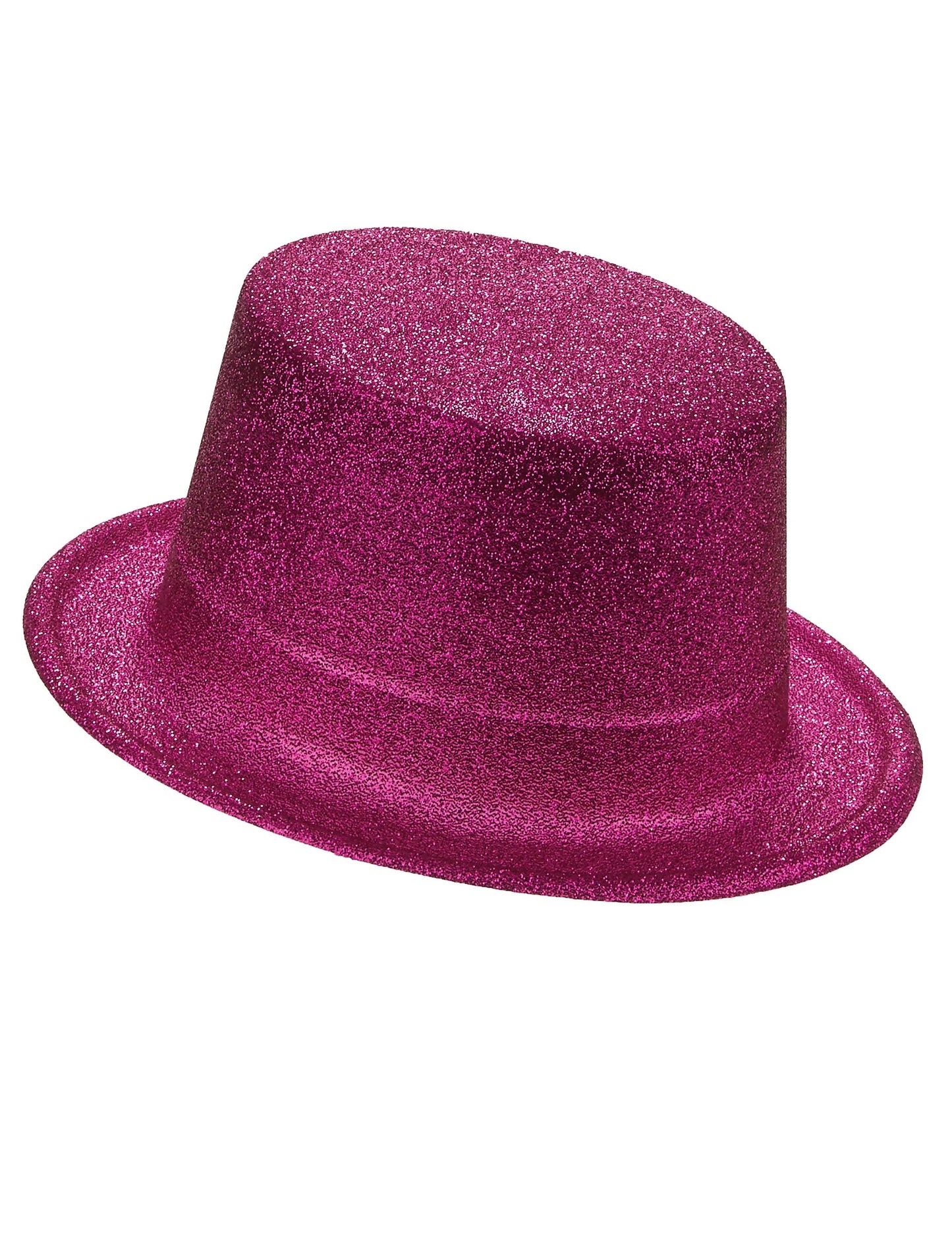 Vue de profil du chapeau haut de forme pailleté pour adulte fuschia