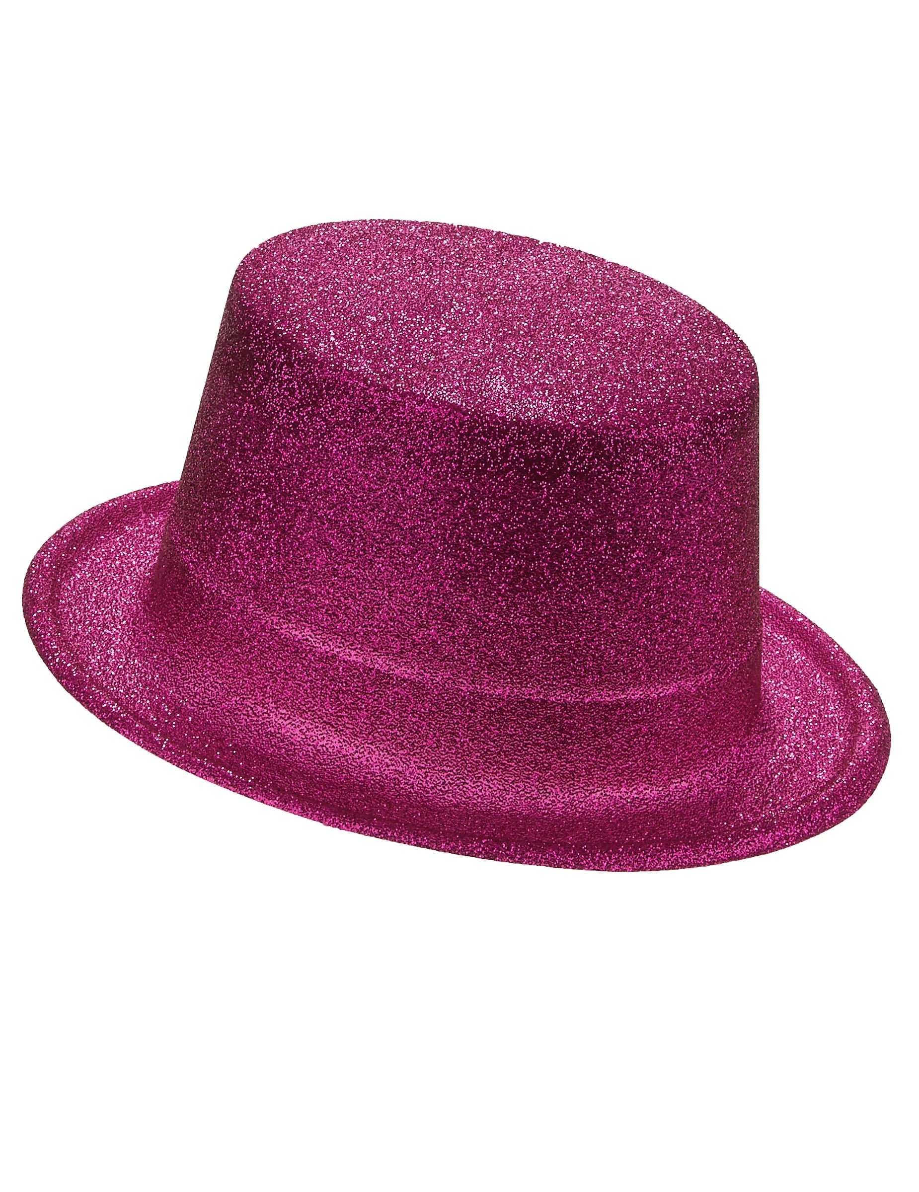 Vue de profil du chapeau haut de forme pailleté pour adulte fuschia