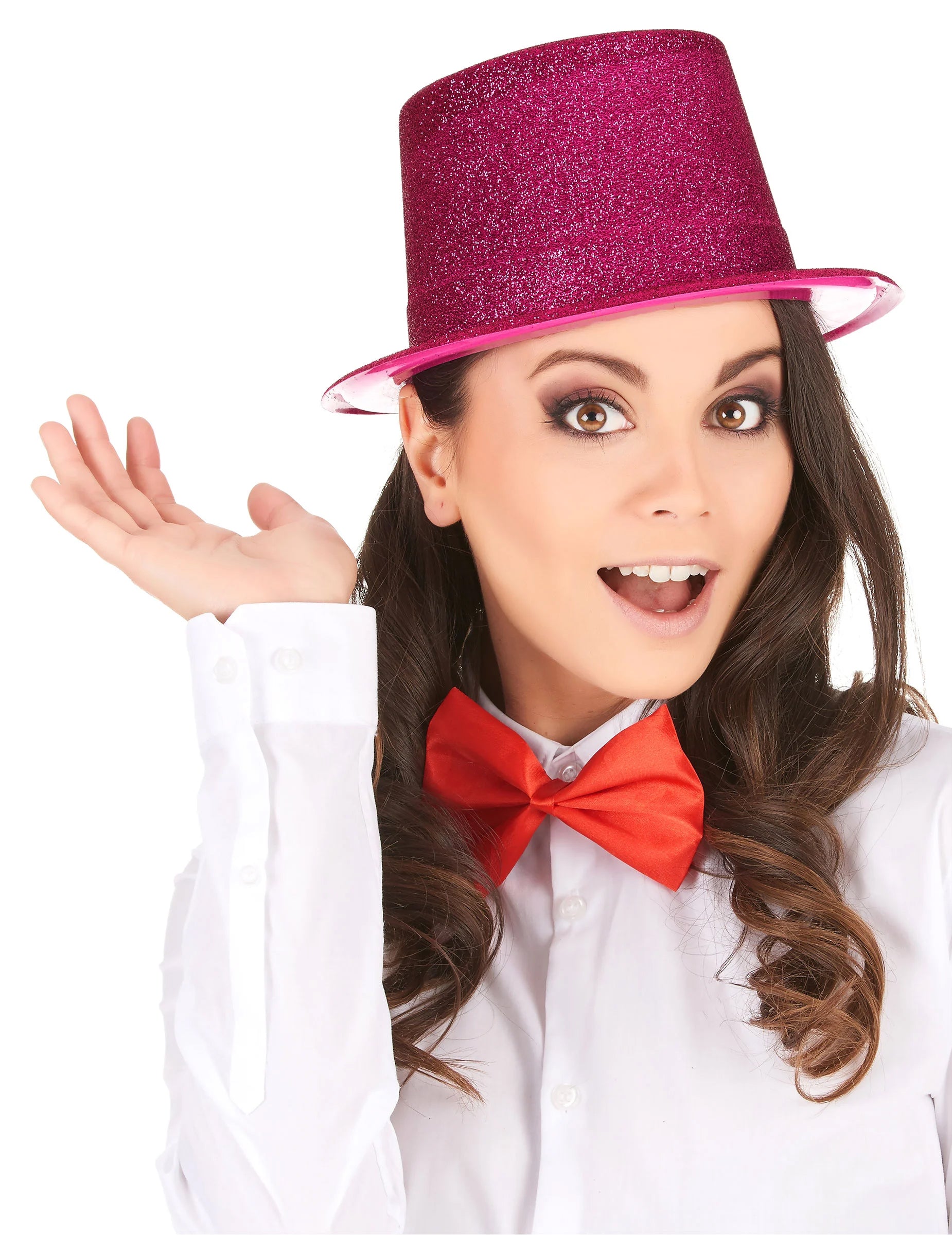 Chapeau haut de forme pailleté pour adulte fuschia