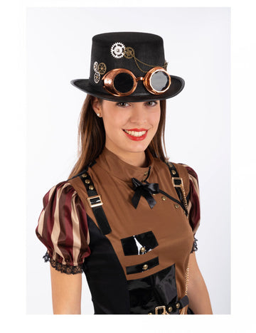 Горната шапка на Steampunk в филц с очила за възрастни