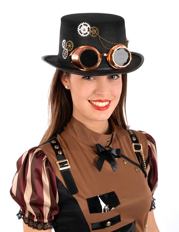 Горната шапка на Steampunk в филц с очила за възрастни