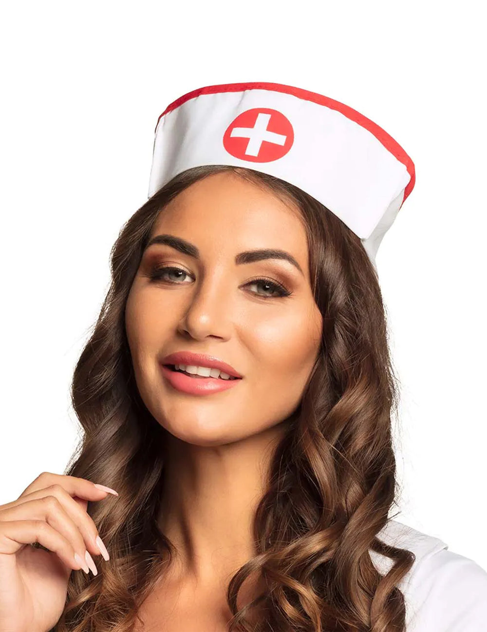 Chapeau infirmière pour femme blanc et rouge avec croix