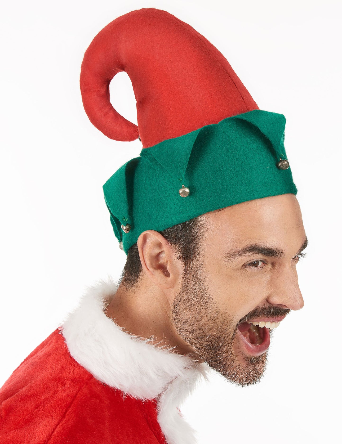 Vue de profil du chapeau lutin avec grelots Noël