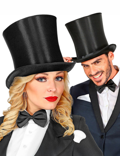 Chapeau haut de forme luxe pour adulte noir en satin