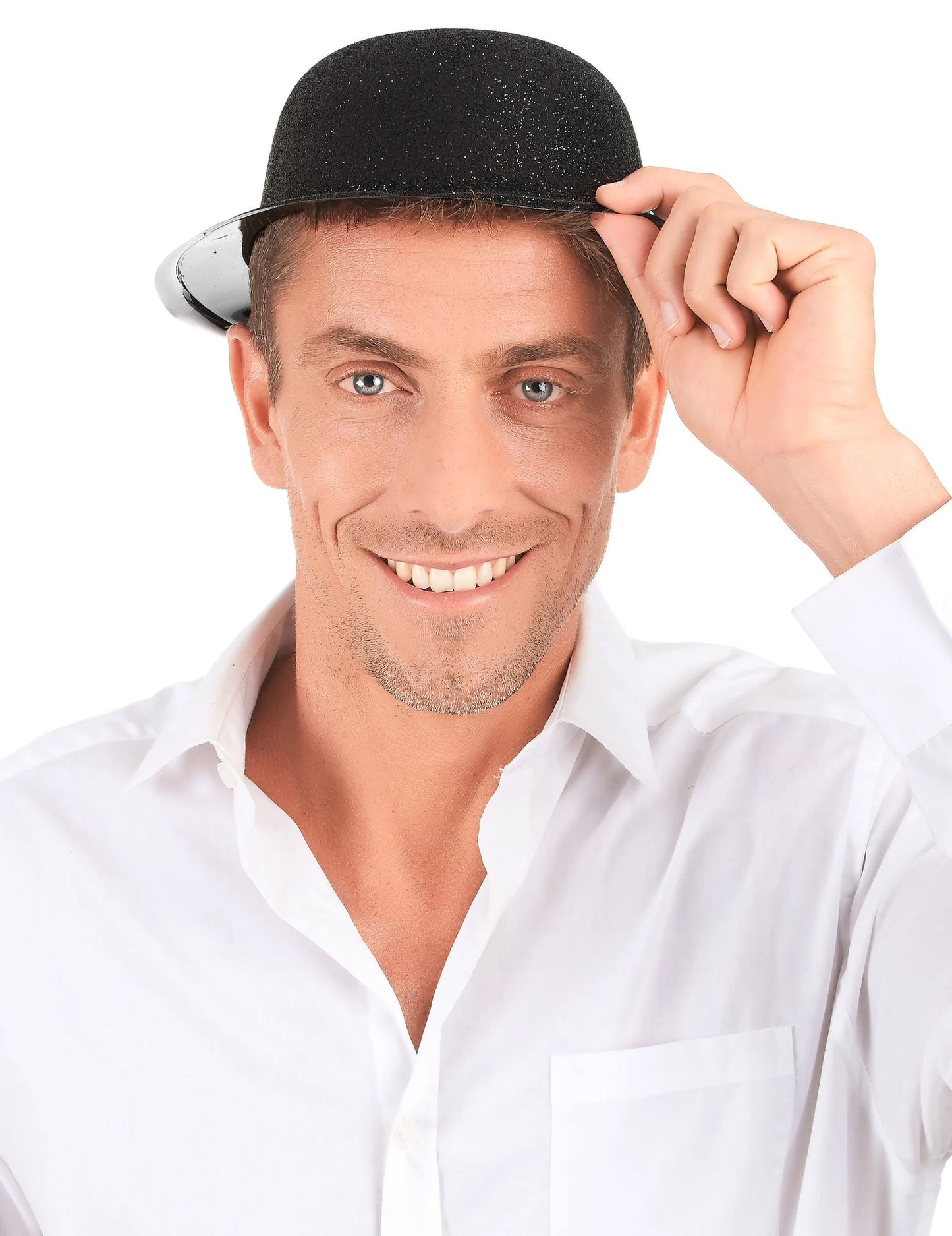 Chapeau melon plastique pailleté pour adulte noir