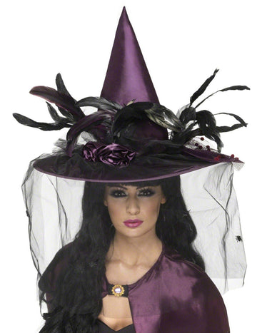 Луксозна лилава шапка за вещици за жени Хелоуин