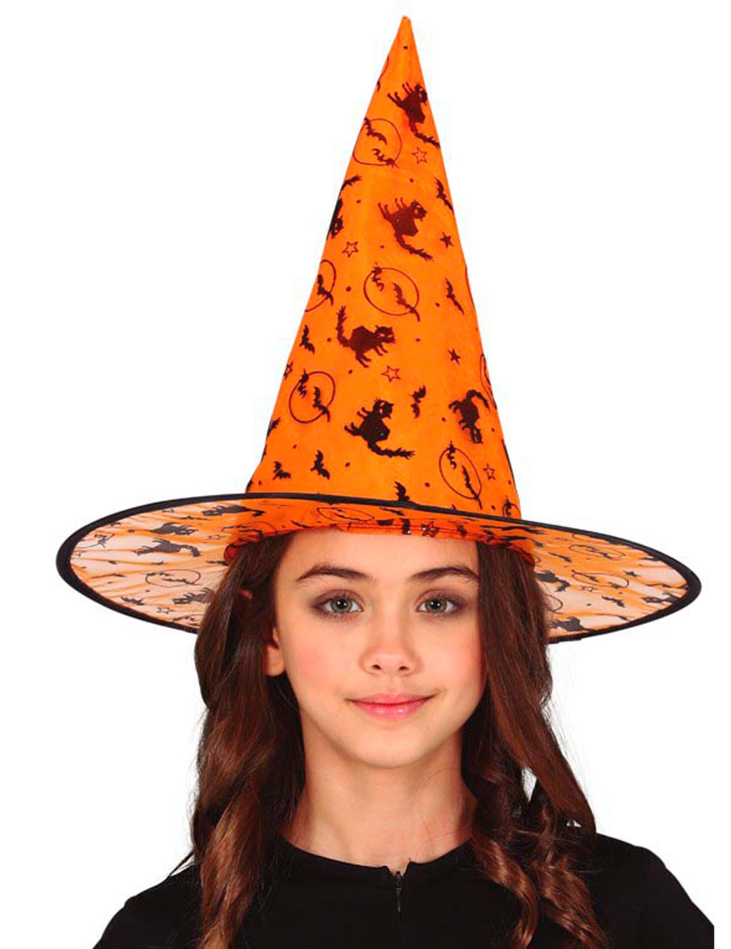 Оранжева и черна вещическа шапка за деца