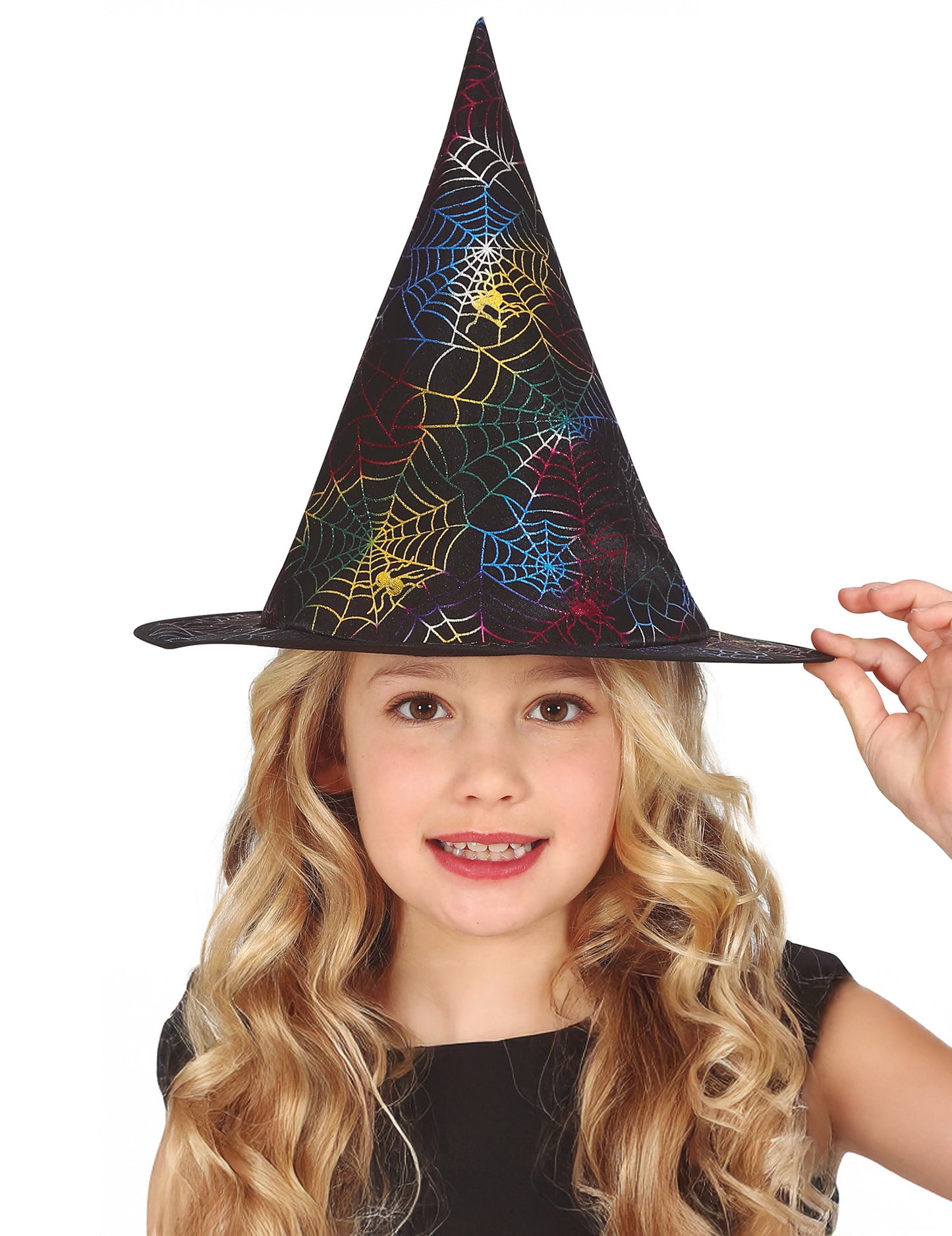 многоцветна детска вещическа шапка с паяжина